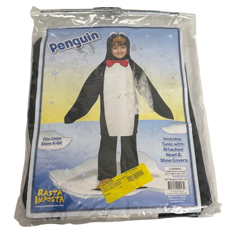 Rasta Imposta Penguin Costume Kids Sizes 4-6X Tunic with Attached Head & Feet